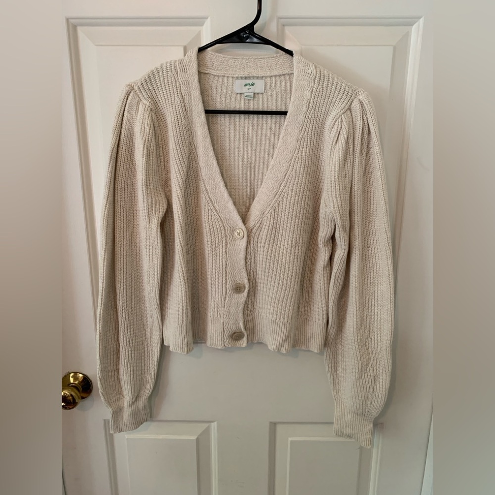 Aerie Cream Puff Sleeve Cardigan - Size Small